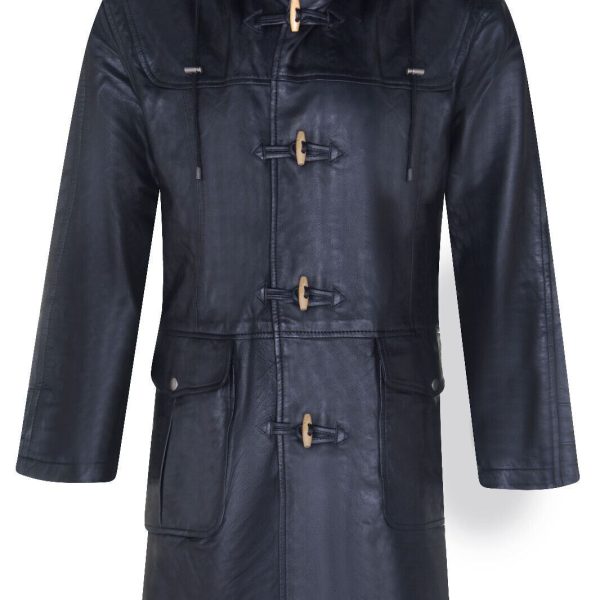 Mens 3/4 Length Leather Duffle Classic Coat-Ferryhill