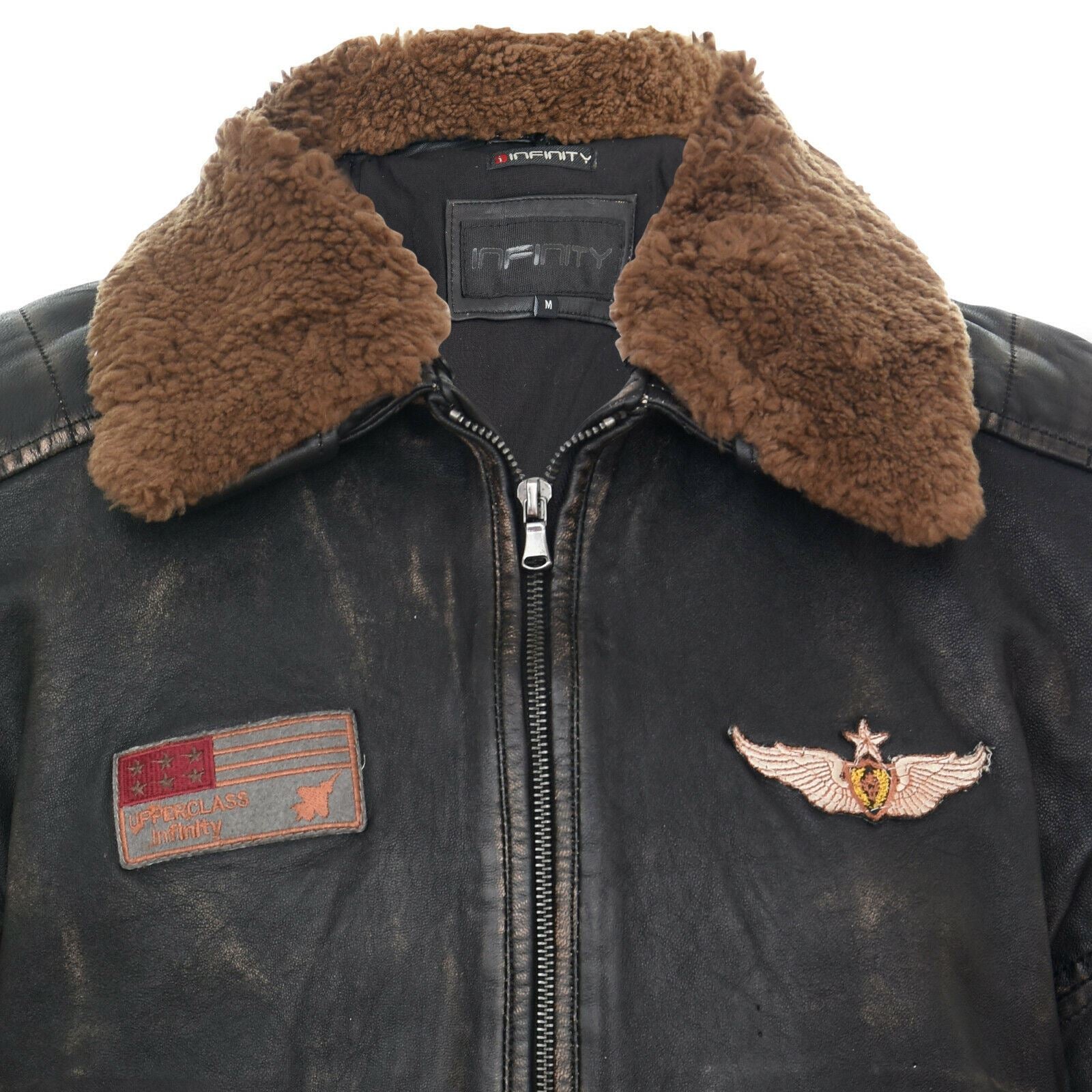 Mens Badged Leather Vintage Black Jacket-Chesham - Image 4